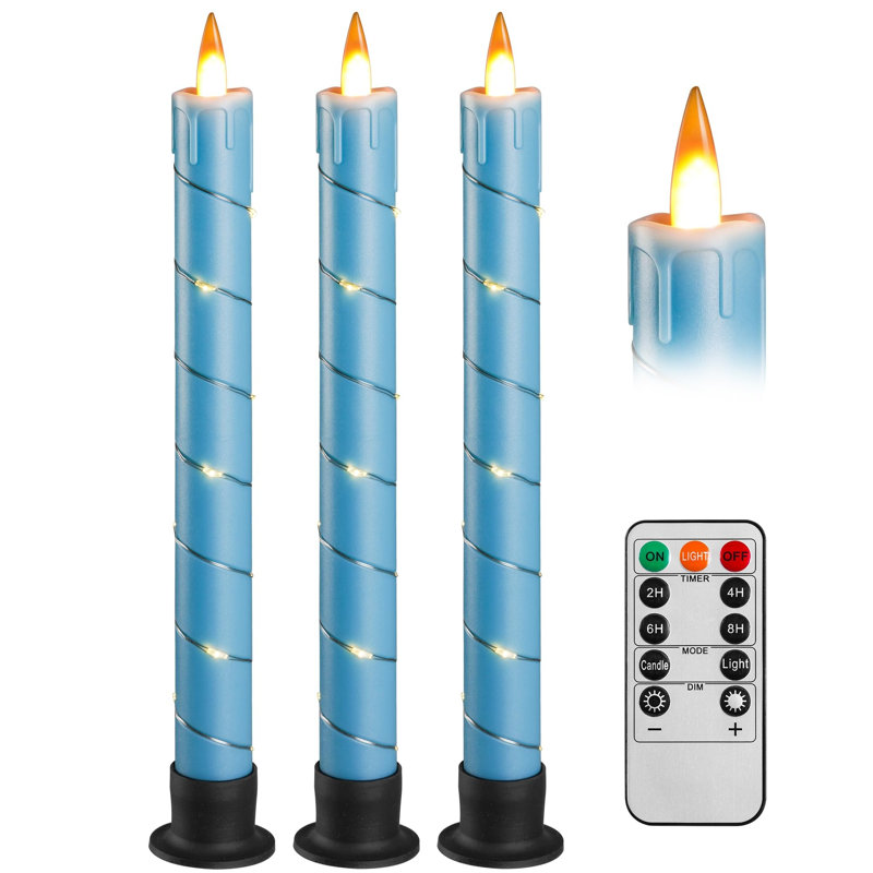 Unscented Flameless Taper Candle with Plastic Holder, Blue