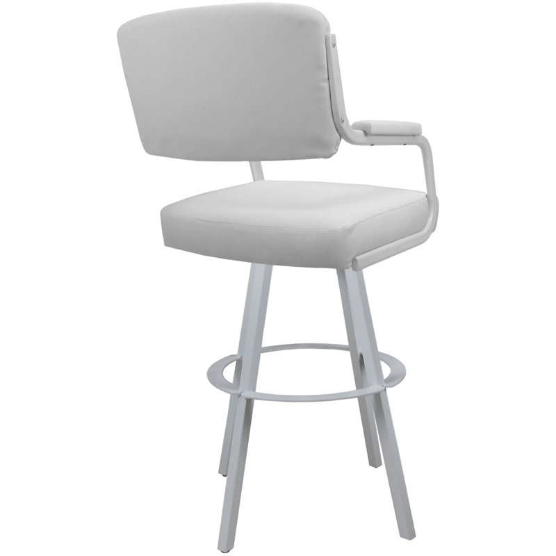 Tabouret de bar pivotant Kambria, Vinyle blanc / cadre blanc