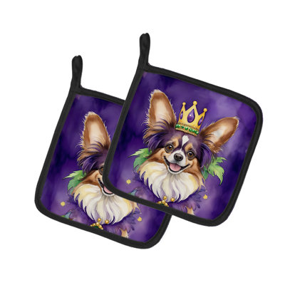 Papillon King of Mardi Gras Pair of Pot Holders
