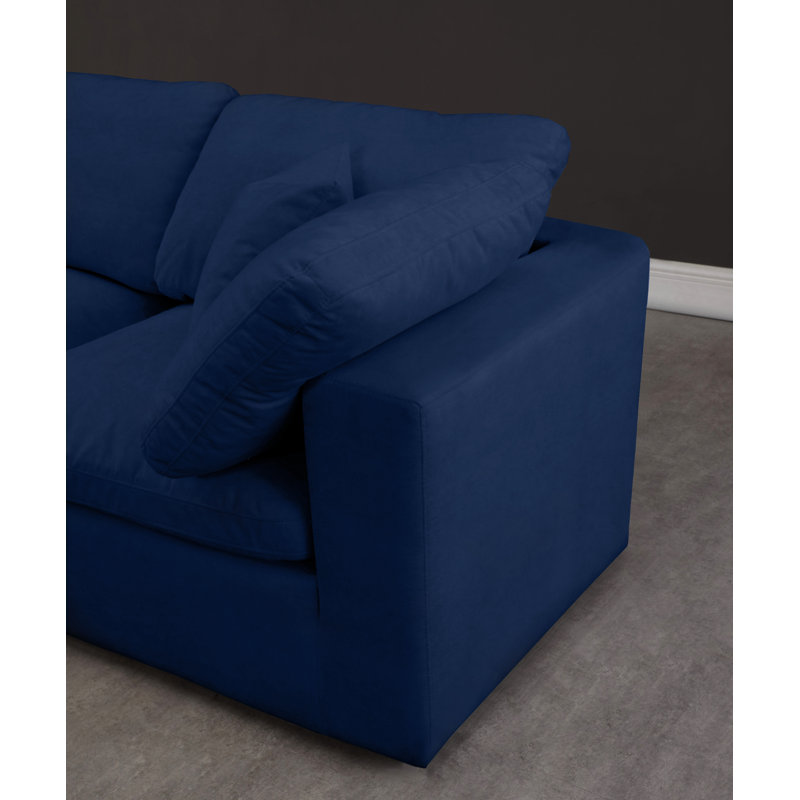Canapé modulaire confortable en velours sans accoudoirs avec coussins réversibles 78 po, Velours marine