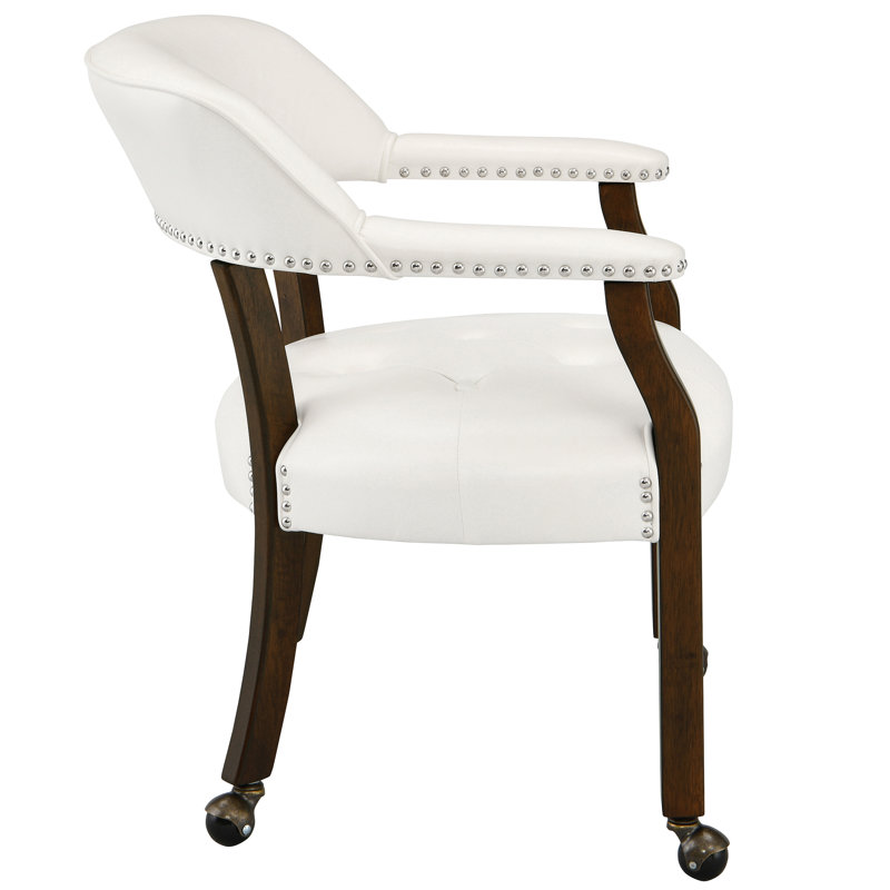 Chaises de salle à manger pivotantes et capitonnées avec roulettes et accoudoirs, Blanc, Espresso, 2