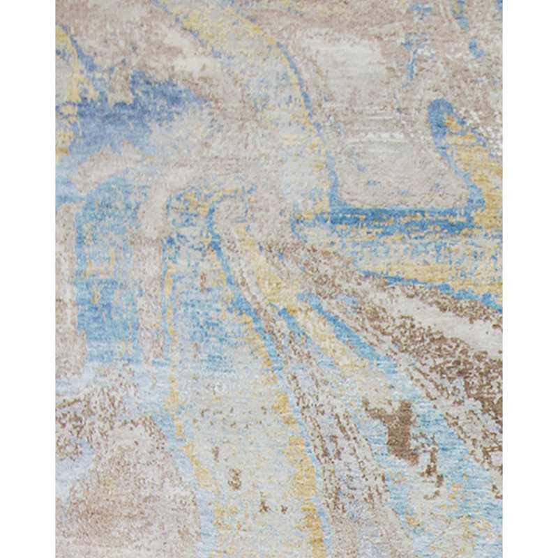 Tapis argent / gris / bleu noué à la main de haute qualité, Rectangle 8 pi x 10 pi