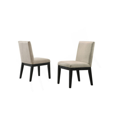 19 Inch Wood Dining Chair, Set of 2, Padded Backrest, Beige Upholstery