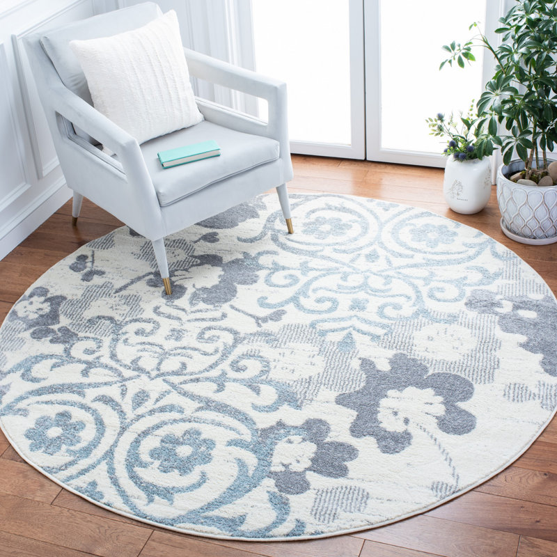 Samsel Performance Floral Rug, Round 6'7"