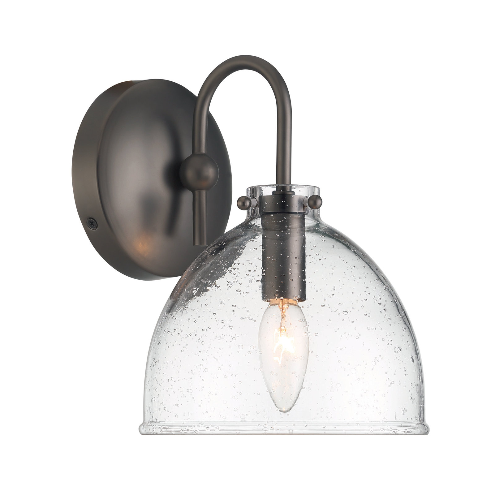 Dominick Single Light Glass Dimmable Armed Sconce, Dark Graphite Bronze