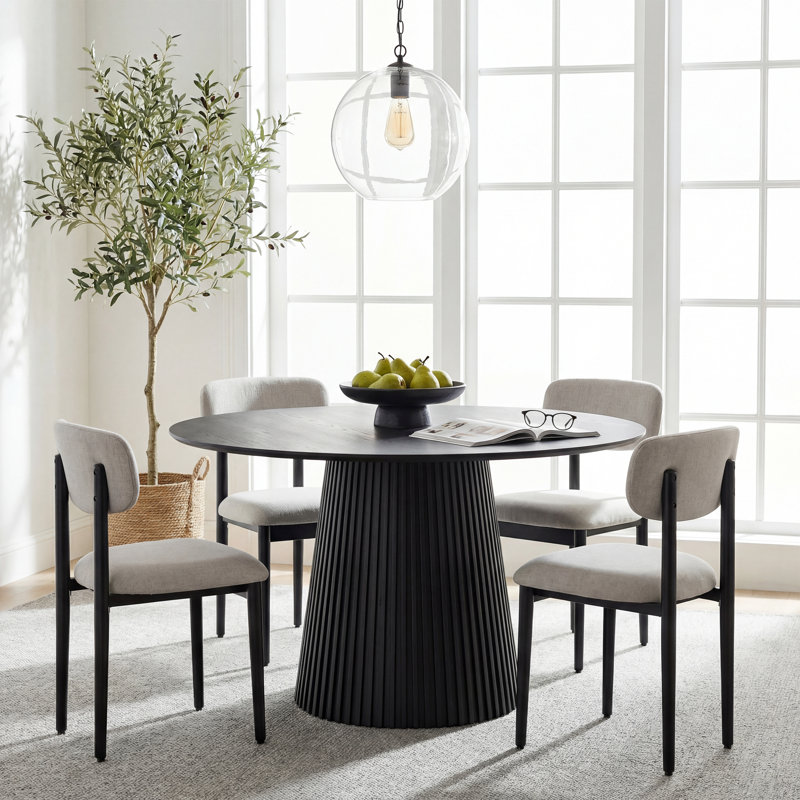 Chynthia 4 - Person Solid Wood Round Dining Table Sets, Black, Gray