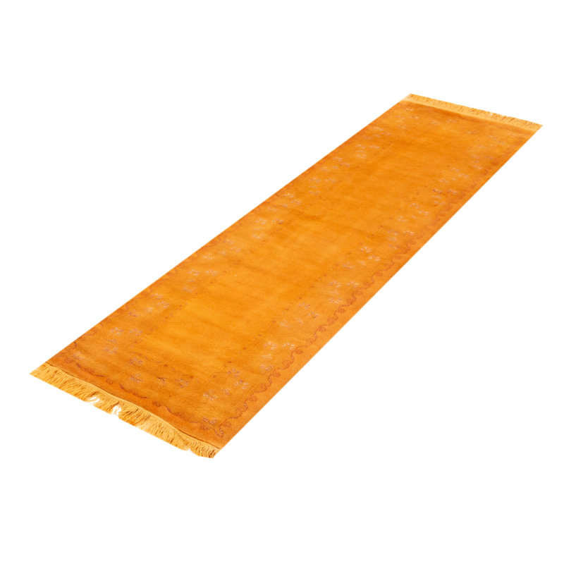 Tapis doré de transition noué à la main de conception unique 2 pi 9 po x 9 pi 2 po