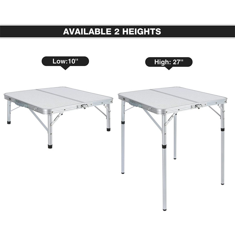 Compact Silver Aluminum Adjustable Height Folding Camping Table