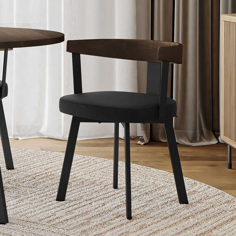 Drees Dining Chair with backrest and arms, Brown Wood/Black Legs, Black