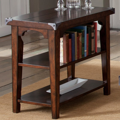 Hornbeck Solid + Manufactured Wood End Table with Metal Corner Accents