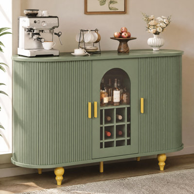 Meuble-bar moderne du milieu du siècle, meuble à liqueurs avec porte coulissante, casier à vin amovible et porte-verres pour salon, cuisine, entrée