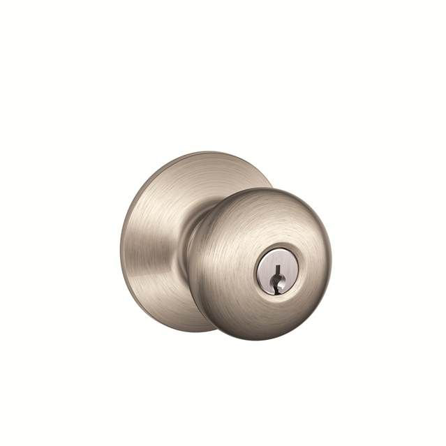 Plymouth Knob Single Cylinder Keyed Entry Storeroom Lock, Satin Nickel