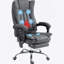 Chaise de bureau en microfibre, chaise d'ordinateur à haut dossier avec massage à 6 points, chaleur, hauteur réglable et repose-pieds rétractable, bleu foncé