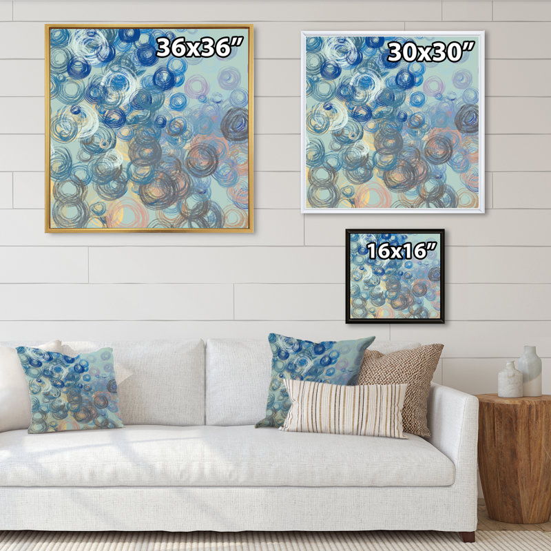 «Green and Blue Grunge Circle Art», reproduction d'art sur toile encadrée, H 16 po x l 16 po x P 1 po, Cadre flottant doré