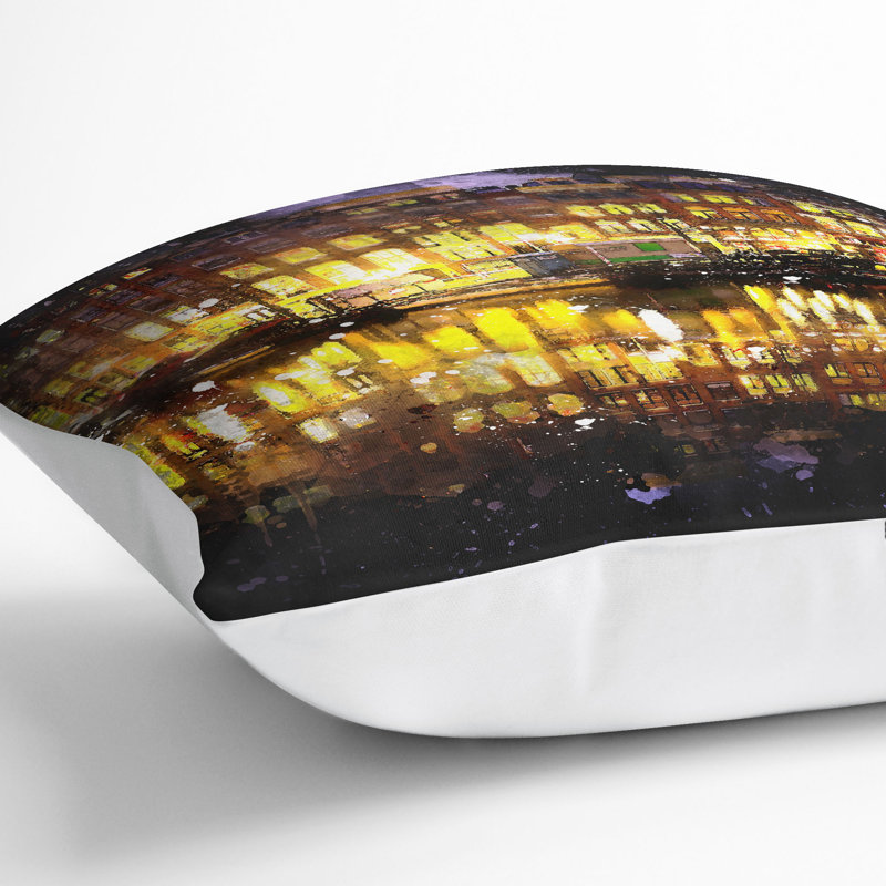 Amsterdam at Night Paint Splash Cushion with Filling, White, 55cm H x 55cm W x 20cm D