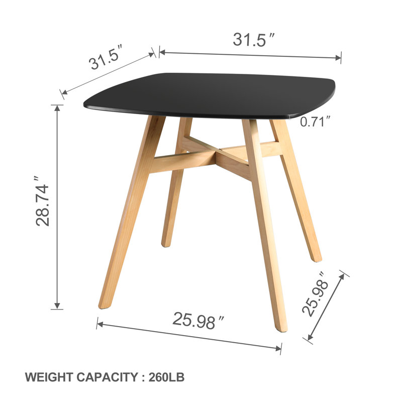 Modern Square Dining, Thickness MDF Top Outdoor, Mid-Century Table, Black