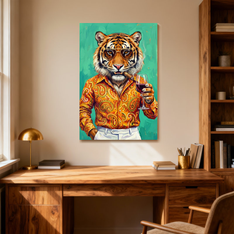 Animaux, tigre et lunettes de soleil, H 18 po x l 12 po