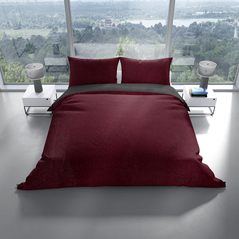 Merly Microfibre Reversible Duvet Cover Set, Bordeaux, Single - 1 Pillowcase (80 x 80 cm)