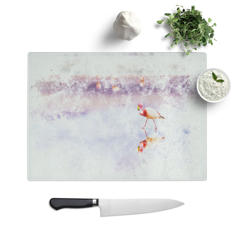 Tempered Glass Flamingo Reflection Chopping Board, 28.5 cm x 39 cm