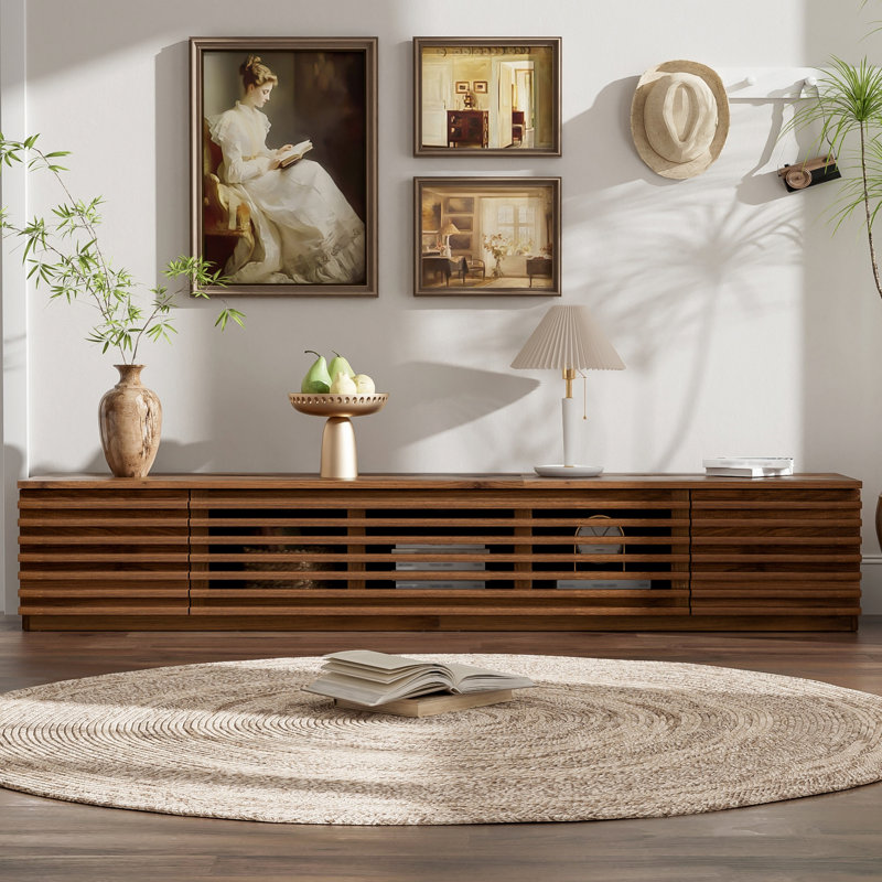 Meuble télé pour téléviseur de 85 po ou moins, armoire en bois avec charnières à fermeture douce pour le salon