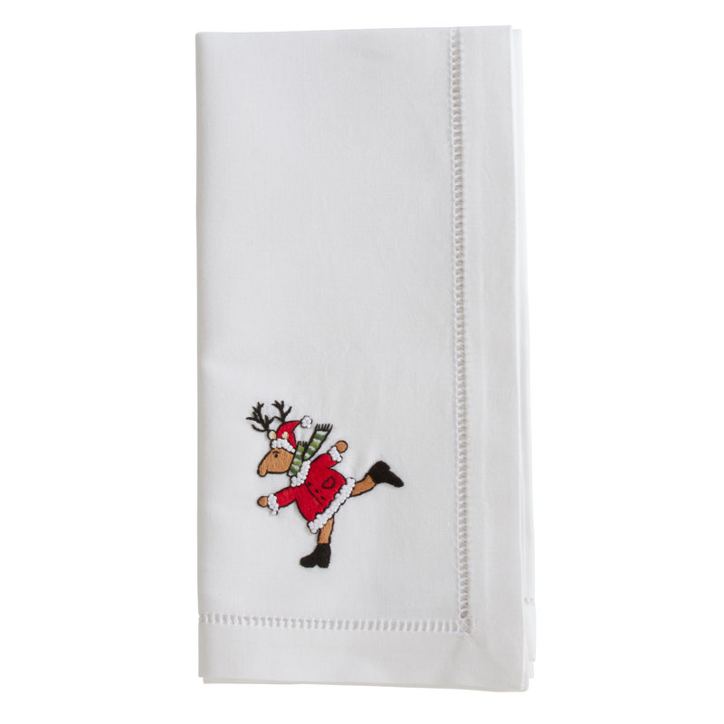 Savino Hemstitched with Embroidered Running Reindeer 20" Cotton Napkin