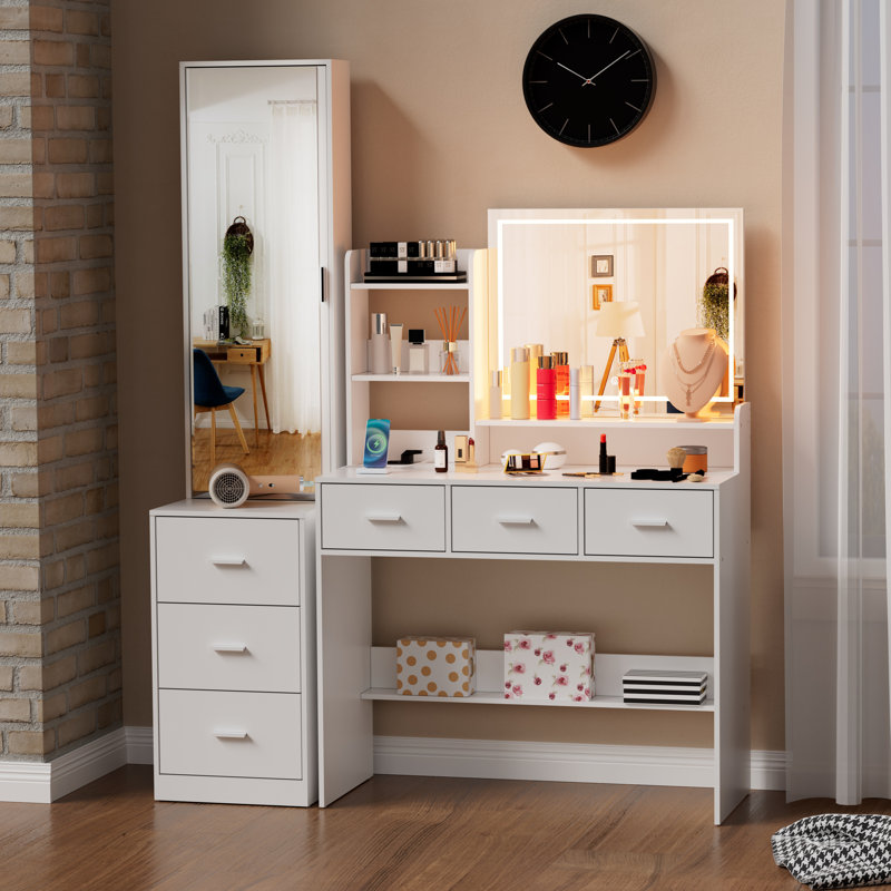 Bureau de coiffeuse avec miroir et lumières