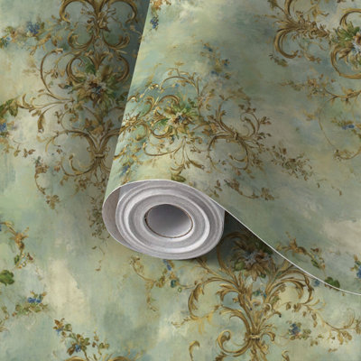Peel and Stick Wallpaper Contact Paper Baroque Damask Metallic Highlights Leafy Scrolls Self Adhesive and Removable 17.7in x 118in(45x300cm)