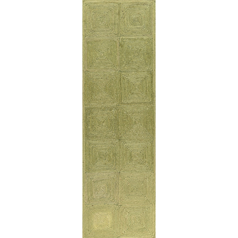Momeni Maritime Hand Woven Jute Geometric Green Area Rug 2'3" X 8' Runner, Runner 2'3" x 8'