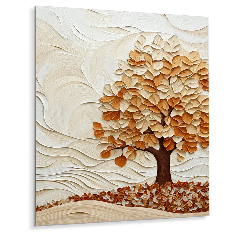 Automne récolte lueur de châtaignier II - décoration murale en métal florale, chêne imprimé en métal
