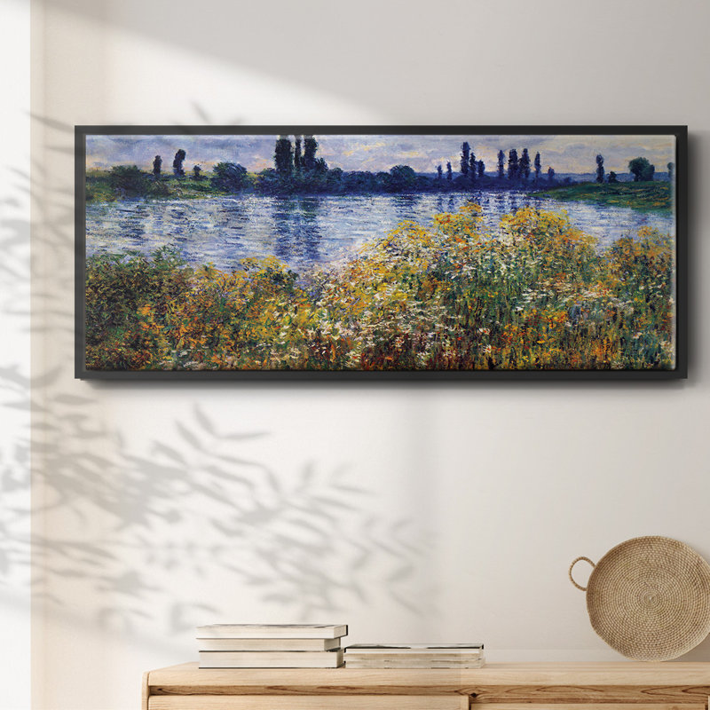 Les bords de seine à Vétheuil par Monet - Toile encadrée, H 12 po x l 30 po