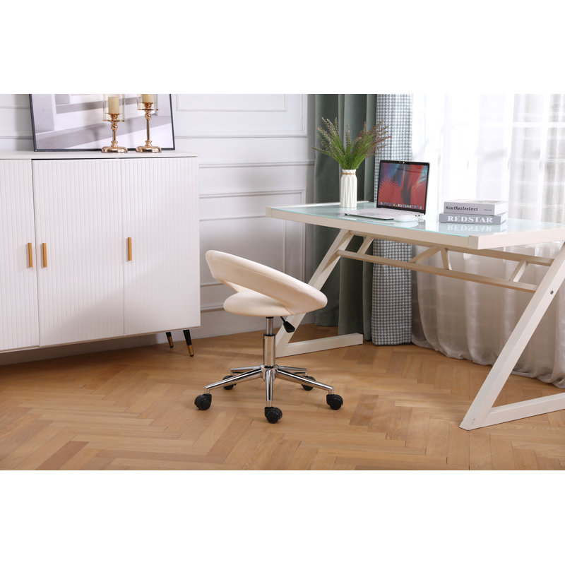 Everly Quinn Velvet Task Chair, Cream