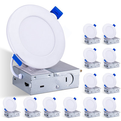 12 Pack White Recessed Lights 4 Inch With Night Light,  Thin Wafer Downlight Pot Lighting, Dimmable & 5 Color Selectable, 9W