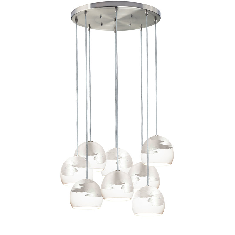 8 - Light Crystal Chandelier, White/Silver, 120" H x 18" W x 18" D, Nickel Braided Cord