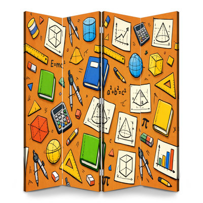 Back to School 4 Panneaux Paravent Paravent Royal Coloré Math géométrie Livres Formes Formules Toile Écran Séparateur de pièce Autoportant Cloison de protection Cloison d'intimité