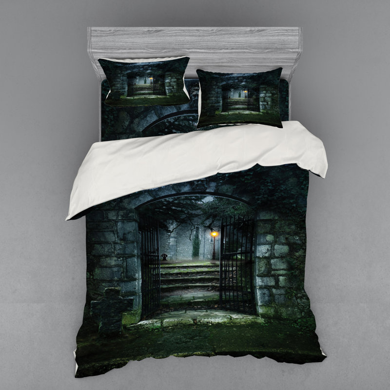 Ensemble de housse de couette moderne et contemporaine en microfibre grise / verte