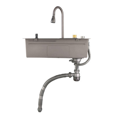 304 Stainless Steel Kitchen Basin - Flying Rain Waterfall Style With Accessories Gray Single Slot Sink Stone Guard