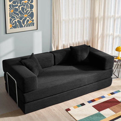 Folding Sofa Bed 160cm King Size, Convertible Modular Sofa, Corduroy Boneless Couch with Metal Frame