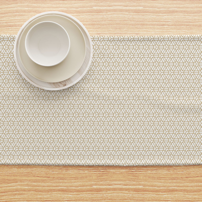 Table Runner, 100% Cotton, 16X108", Geometric Golden Design, 72" L x 16" W