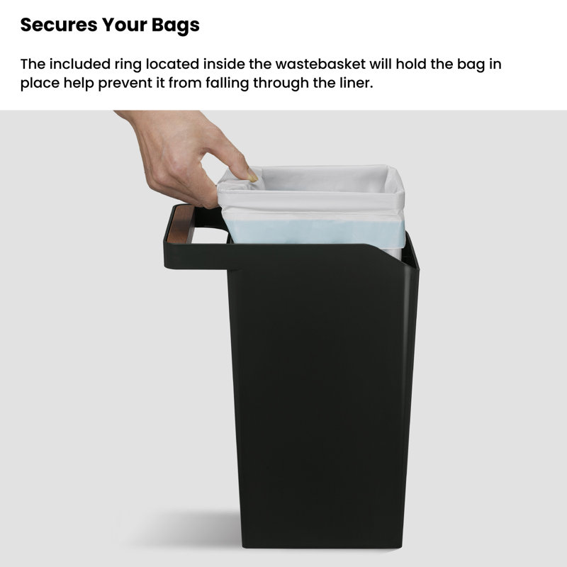 2 Gallon Black Plastic Square Trash Can Set with Handle