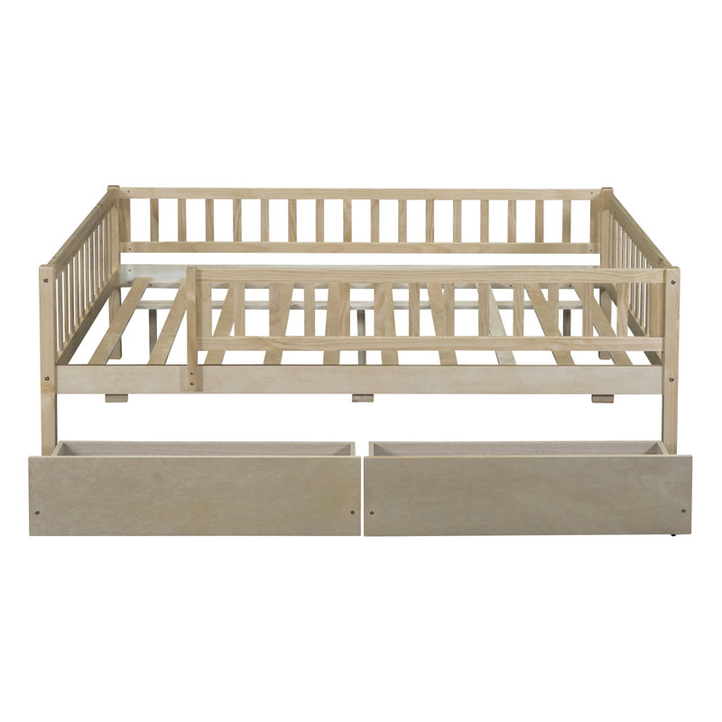 Full Size Daybed Wood Bed With Two Drawers, Natural