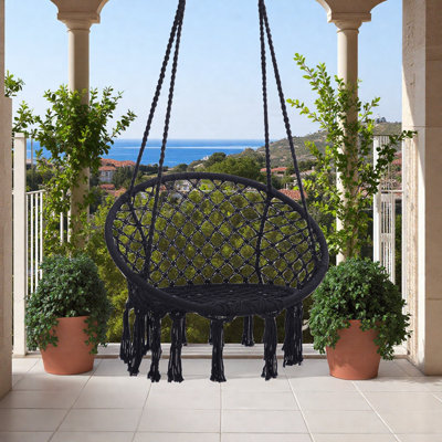 Chaise hamac en corde de coton biologique tissée à la main avec coussin et ensemble de suspension Macrame Swing - Chaise d'intérieur / extérieur Boho