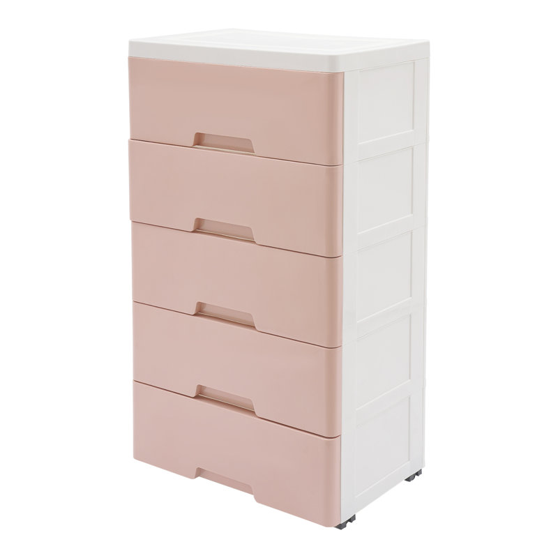 Commode 5 tiroirs avec rangement, Rose