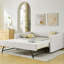 Lit de jour double rembourré en lin beige, rayures verticales, confortable pour une utilisation prolongée, grand café, lit gigogne, lit de jour, périodes prolongées,