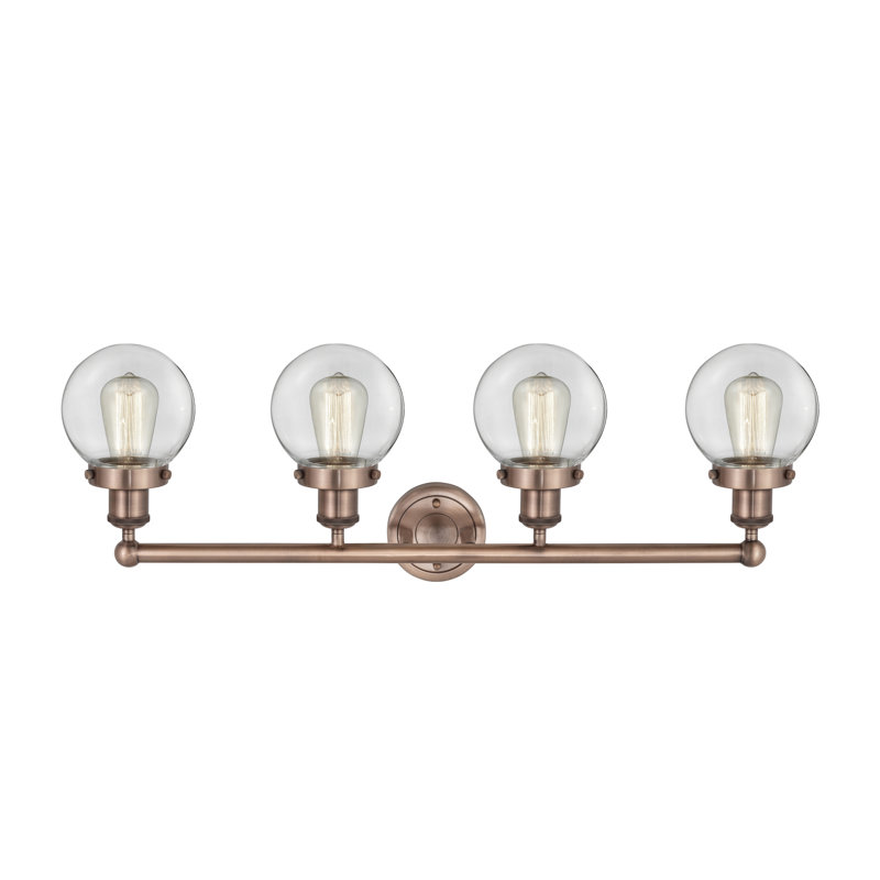 Éclairage pour meuble-lavabo à intensité variable à 4 lumières Alfonsa, Transparent, Cuivre antique