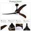 Ventilateur de plafond en bois massif de 52 po à 6 vitesses avec éclairage à DEL à intensité variable, 2 tiges et télécommande-82734572