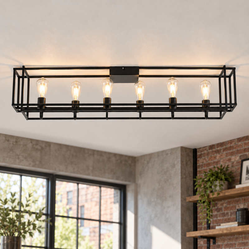 6 - Light 47.24'' Black Farmhouse Dimmable Flush Mount
