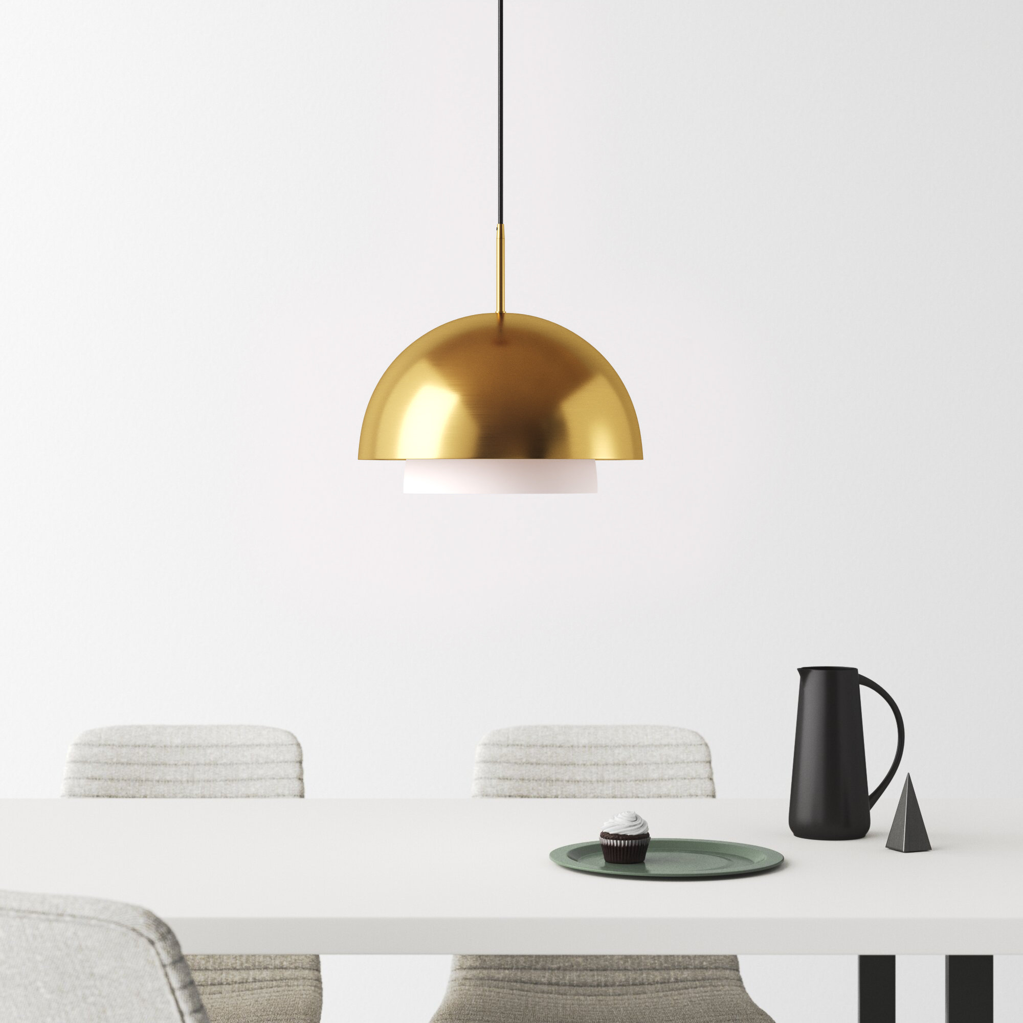 Lyle 1-Light Frosted Glass Dome Pendant, Brass