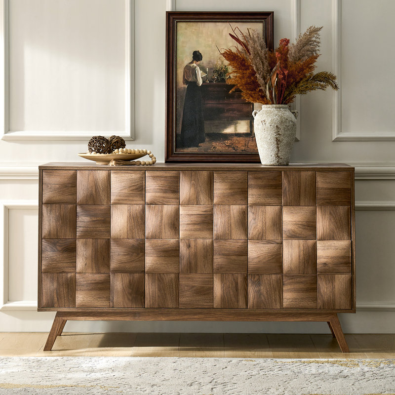 Morlan 53"W Mid-Century Modern Sideboard with Adjustable Shelves, Walnut