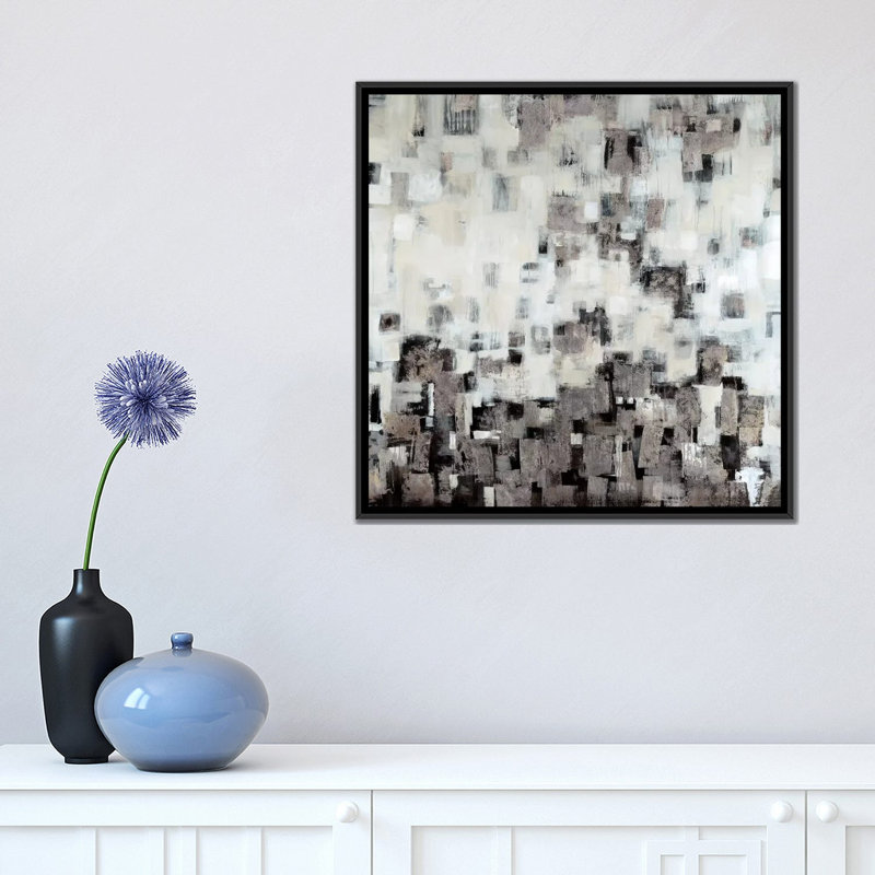 «City Nights, Silver», reproduction sur toile, H 18 po x l 18 po x P 1,5 po, Toile avec cadre noir, Pas de tapis