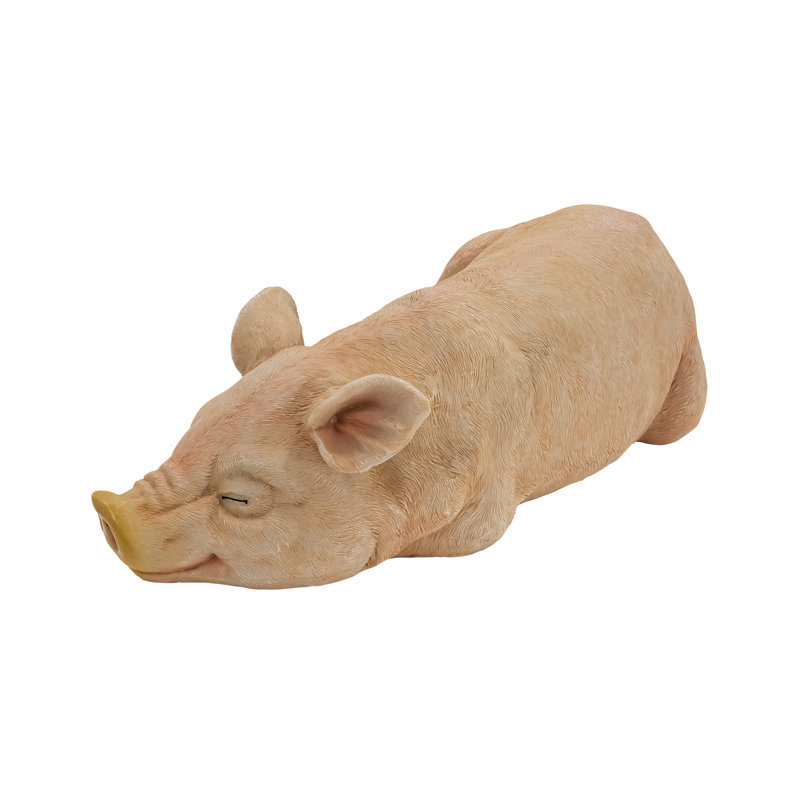 Adorable Beige Resin Sleeping Pig Garden Statue